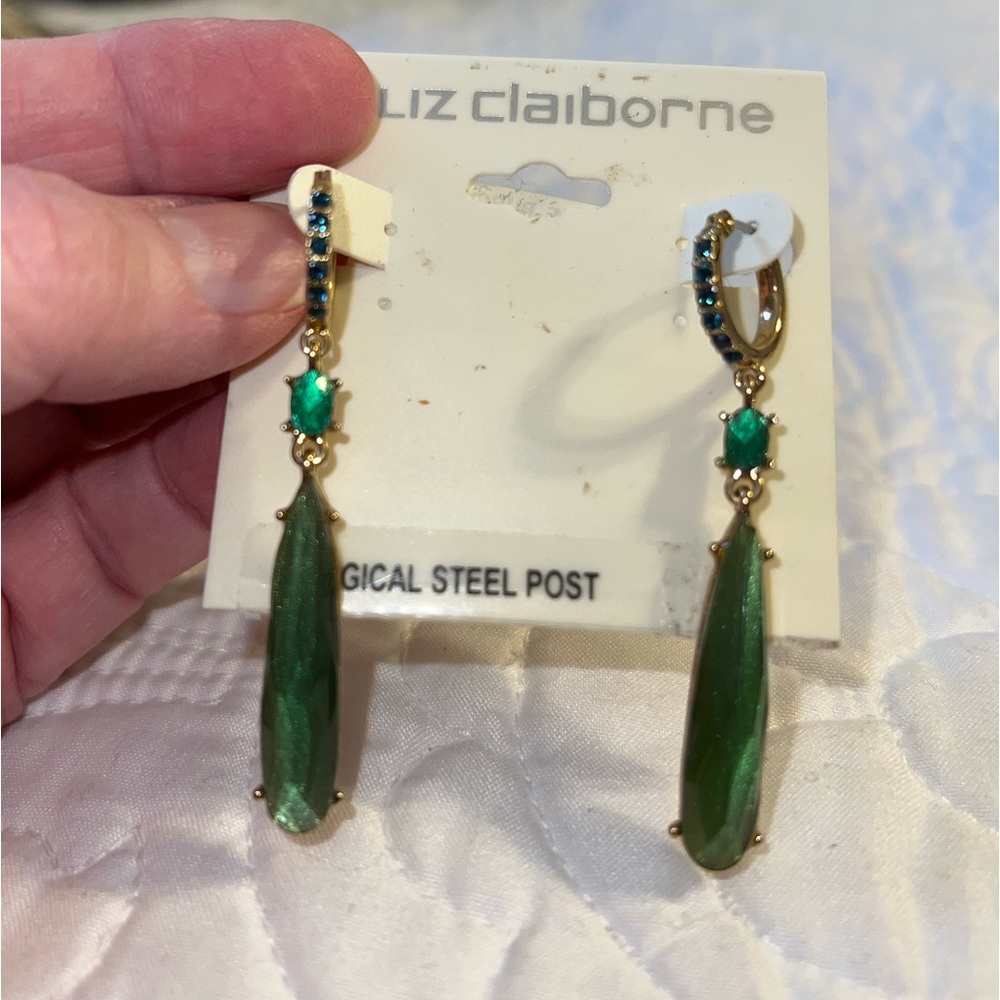 Vintage Liz Claiborne Hoop Dangle Green Earrings NWT